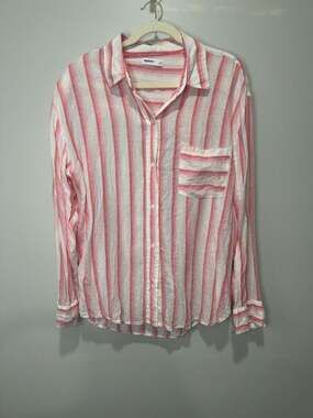 Womens Sonoma Goods For Life Summer Striped Linen Blend Button-Down Shirt, Sz XL
